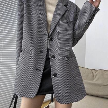 Casual Plaid Suit Jacket Niche Loose Korean Style..