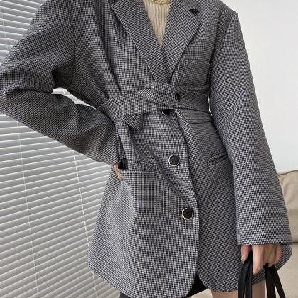 Casual Plaid Suit Jacket Niche Loose Korean Style..