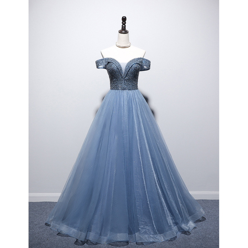 Palace Blue Heavy Industry Dinner Annual Meeting Performance Wedding Evening Dress Prom Dress
